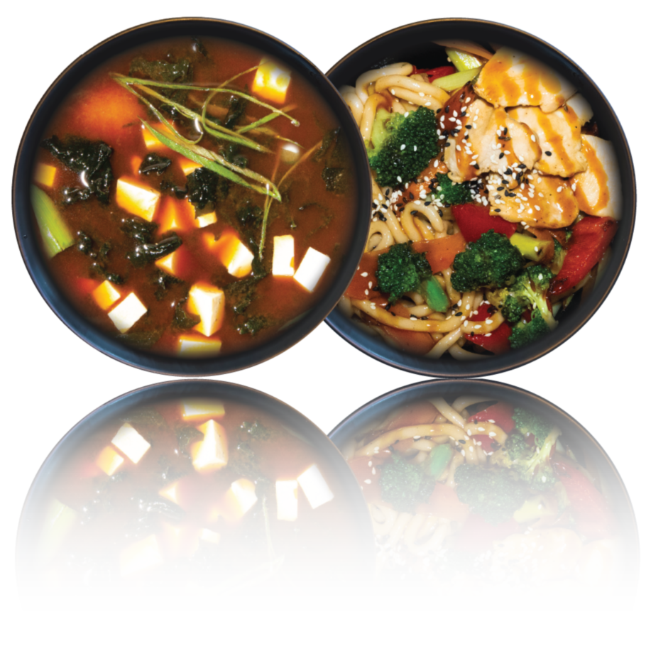 Udon Noodles with Chicken and Vegetables in "WOK" sauce + "Miso" soup Classic